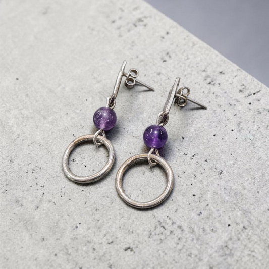 Aros de Plata 950 y Amatista