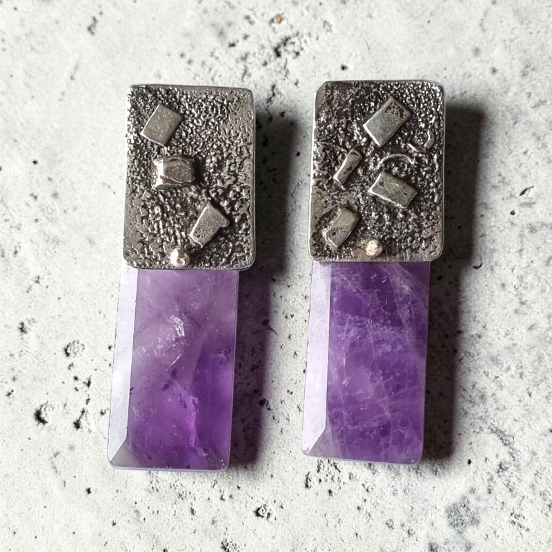 Aros de Plata 950 y Amatista