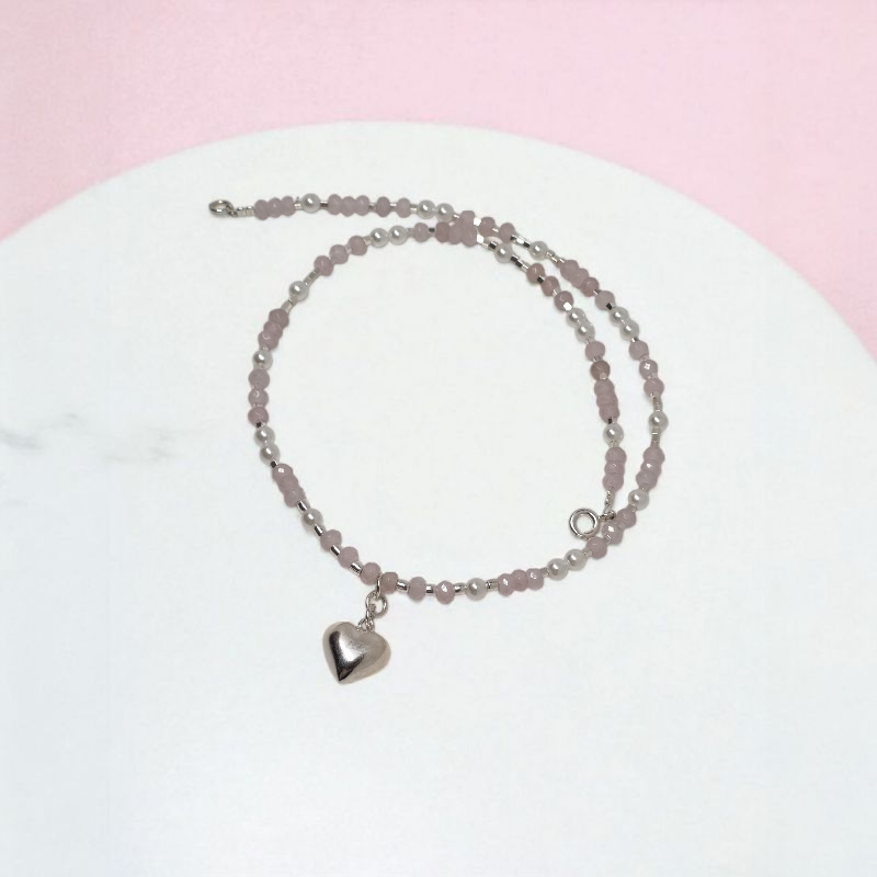 Choker Perlas y Cuarzo rosa