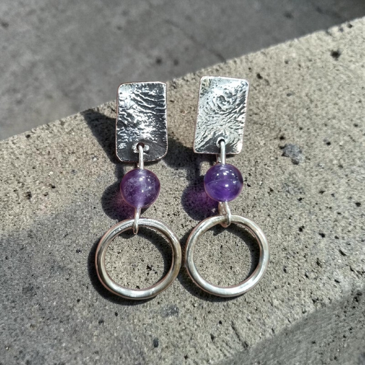 Aros de Plata 950 y Amatista