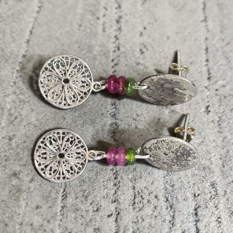Aros de Plata 950 con Turmalinas