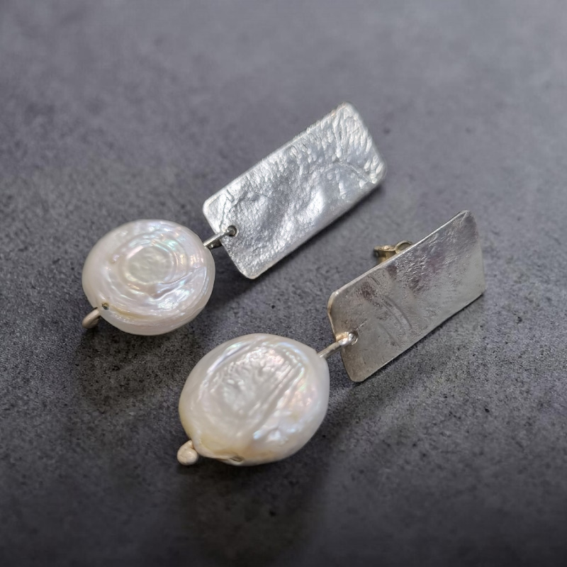 Aros de Plata 950 y Perlas planas