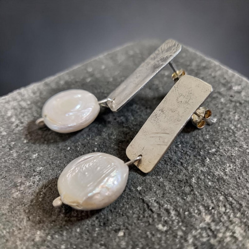 Aros de Plata 950 y Perlas planas