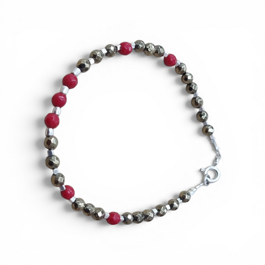 Pulsera de Hematita & Jade Rojo con Plata 950