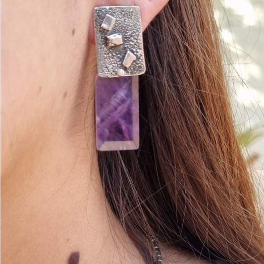 Aros de Plata 950 y Amatista