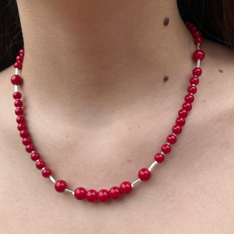 Collar Jade rojo y plata