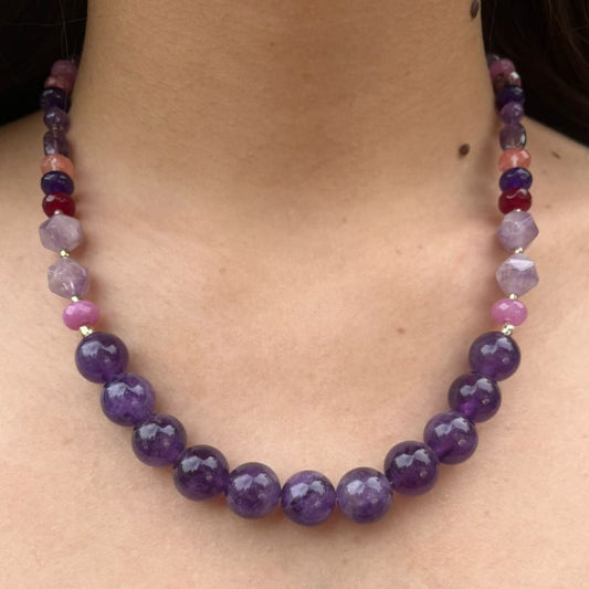 Collar Amatistas, Granates y Cuarzo Rosado