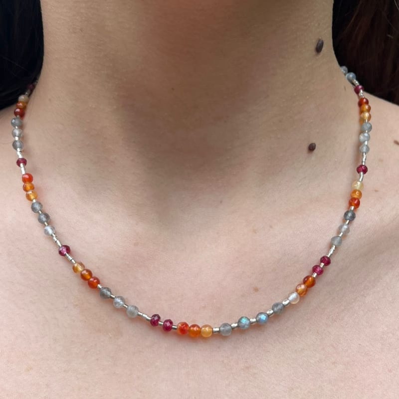 Collar de Cornalinas, Labradoritas y Plata 950