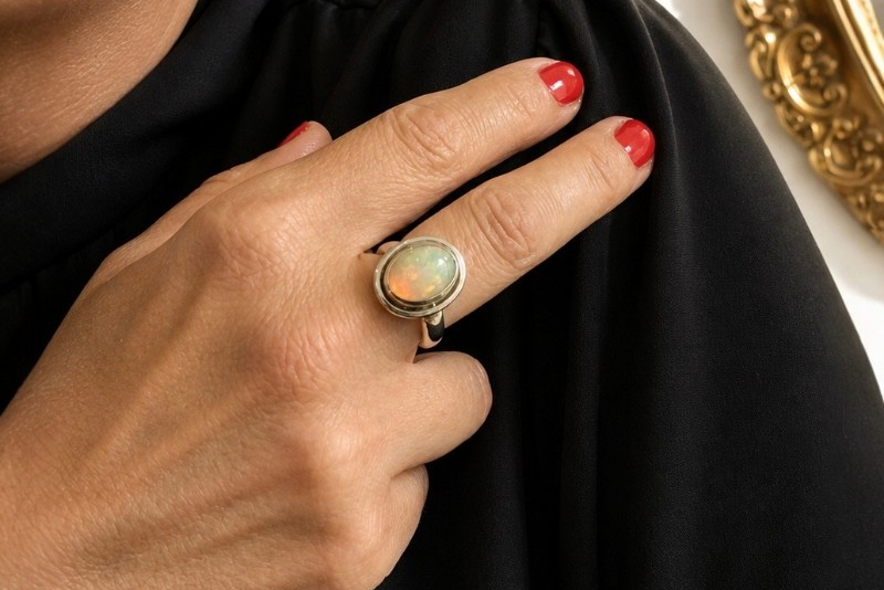 Anillo de Plata 950 y Ópalo full color
