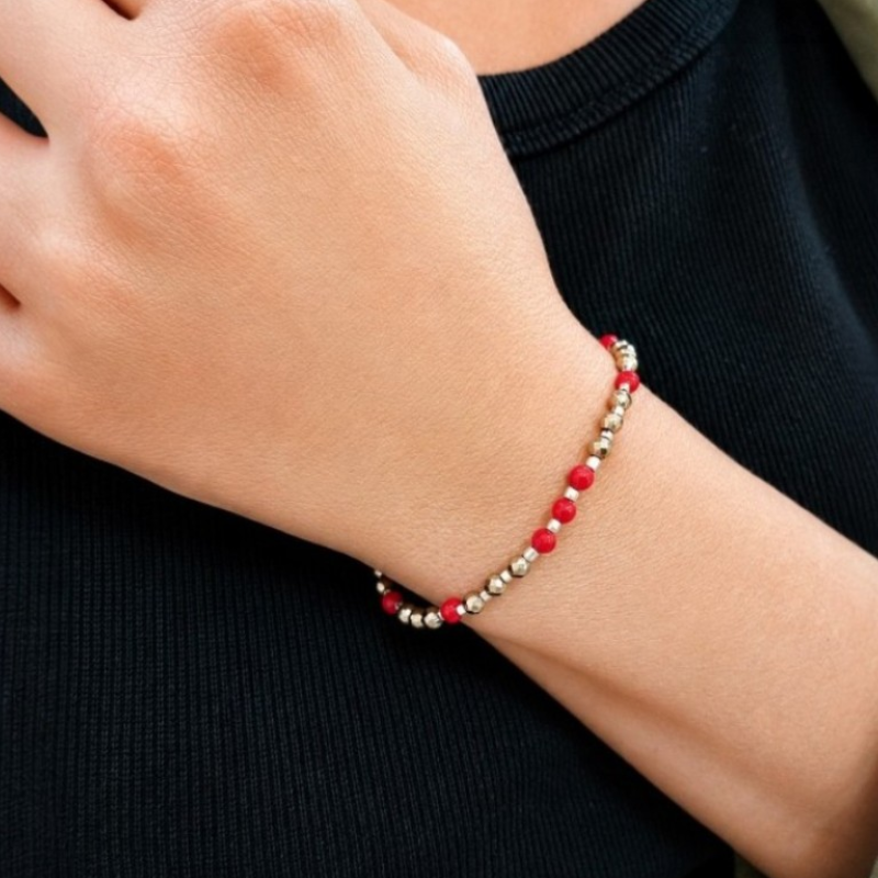 Pulsera de Hematita & Jade Rojo con Plata 950